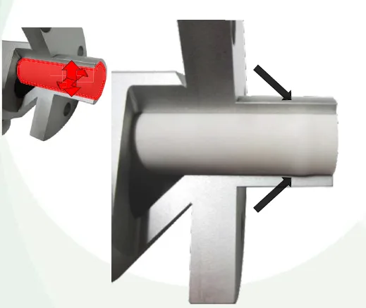 EPT® Expanding Piston Technology 원리 — 제품 접촉부에 O-링·개스킷 없이 팽창 피스톤으로 밀봉, 닫히면 반응기 벽과 같은 면이 되어 데드존이 없음